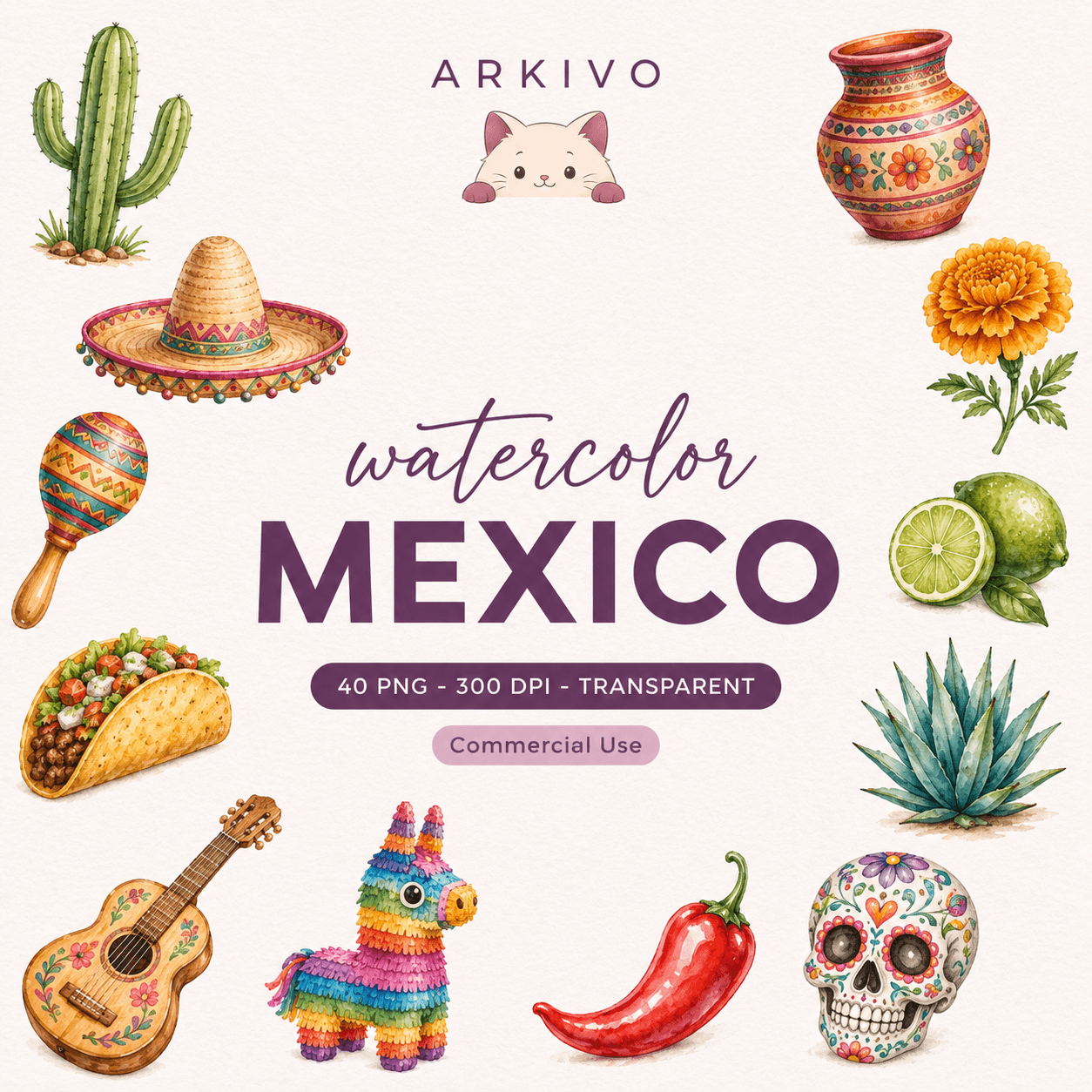 Mexico Watercolor Clipart Bundle