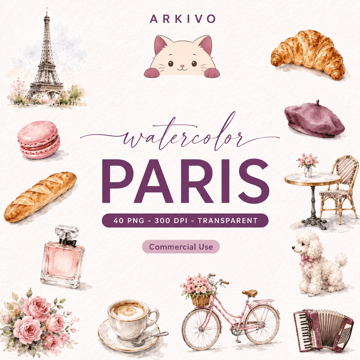 Paris Watercolor Clipart Bundle