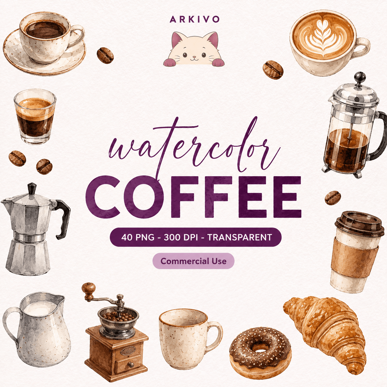Coffee Watercolor Clipart Bundle
